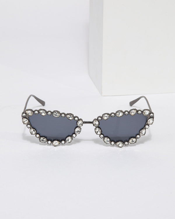 Colette by Colette Hayman Black Crystal Embellished Cat-Eye Sunglasses