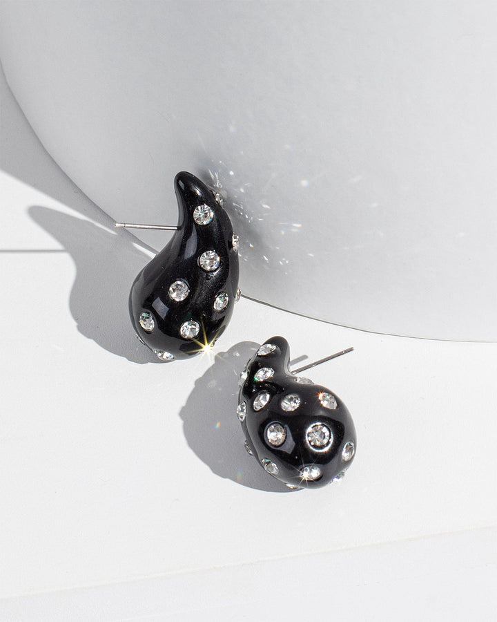 Colette by Colette Hayman Black Crystal Studded Tear Drop Earrings