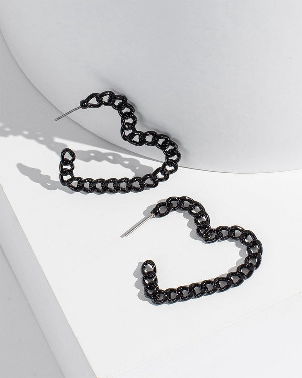 Colette by Colette Hayman Black Curb Chain Heart Hoop Earrings