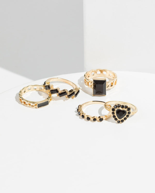Colette by Colette Hayman Black Heart Chain Band Ring Pack