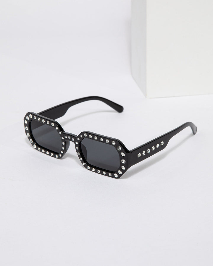 Colette by Colette Hayman Black Hexagon Embellished Sunglasses