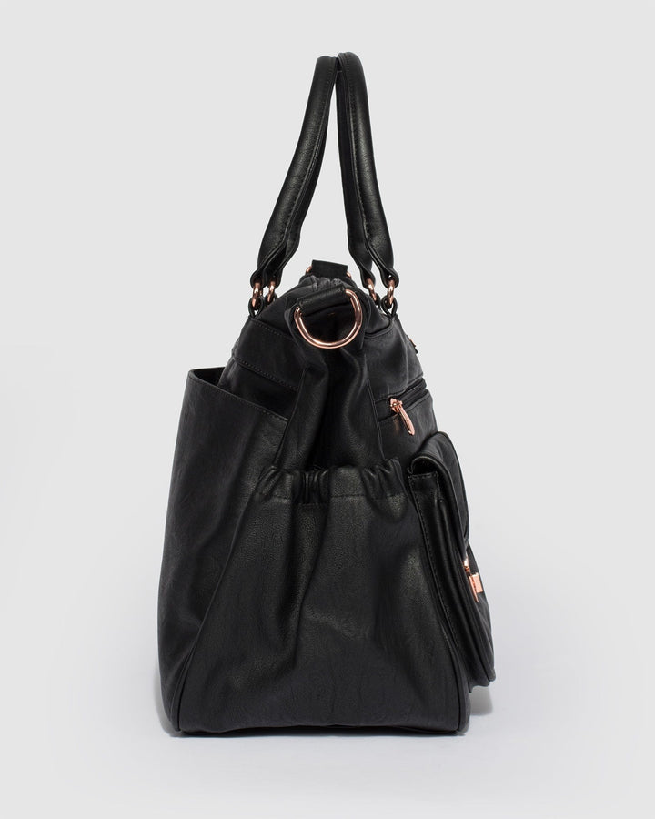 Colette by Colette Hayman Black  Pocket And Zip Baby Bag With Rose Gold Hardware