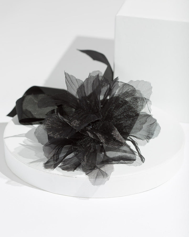 Colette by Colette Hayman Black Sheet Floral Ribbon Choker Necklace