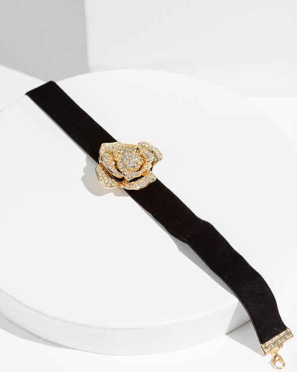 Colette by Colette Hayman Black Statement Crystal Flower Choker Necklace