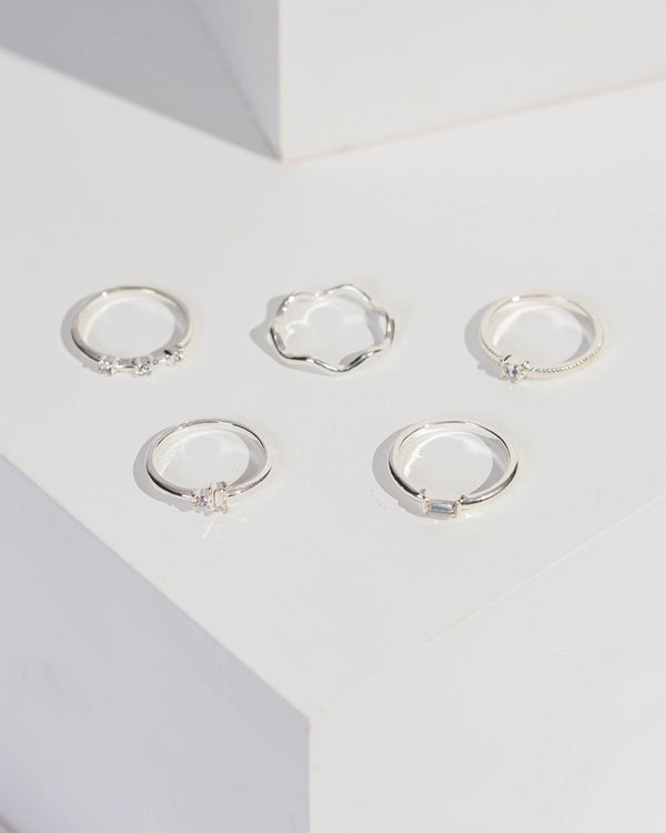 Colette by Colette Hayman Crystal Thin Wave Rings Pack