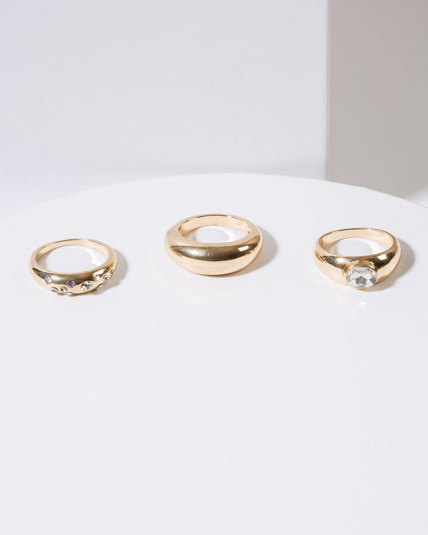 Colette by Colette Hayman Gold Crystal Thick Ring Pack