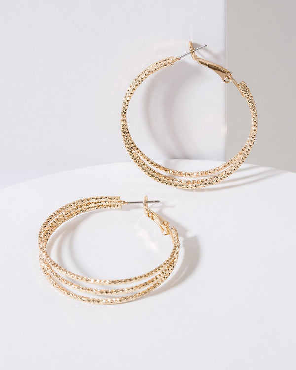 Colette by Colette Hayman Gold Textured Fine Triple Hoop Earrings