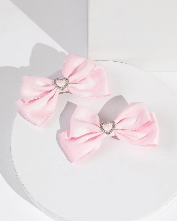 Colette by Colette Hayman Pink 2Pack Crystal Heart Bow Hair Slides