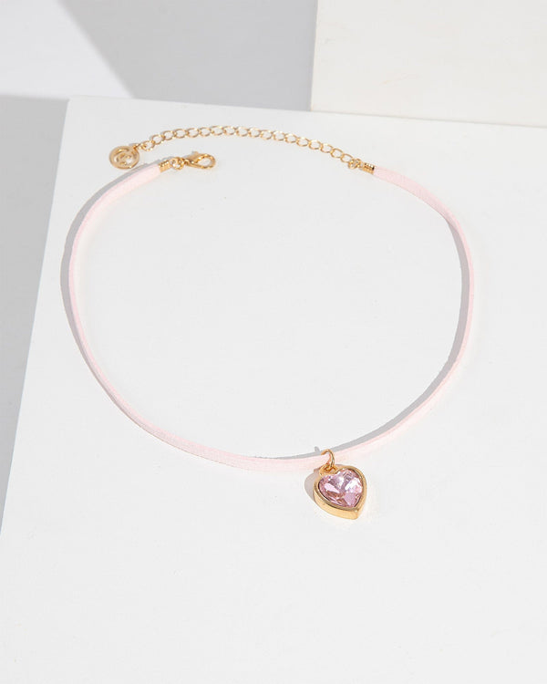 Colette by Colette Hayman Pink Cord Heart Choker Necklace