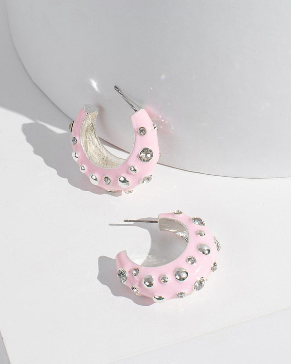 Colette by Colette Hayman Pink Crystal Studded Hoop Earrings