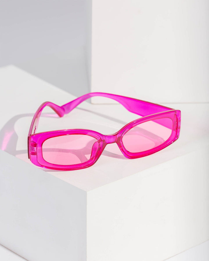 Colette by Colette Hayman Pink Slim Rectangle Sunglasses