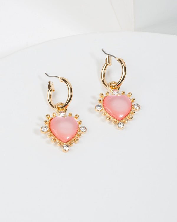 Colette by Colette Hayman Pink Vintage Look Love Heart Hoop Earrings