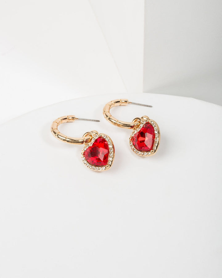 Colette by Colette Hayman Red Crystal Outline Love Heart Hoop Earrings