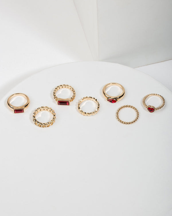 Colette by Colette Hayman Red Multi Pack Love Heart Detail Rings