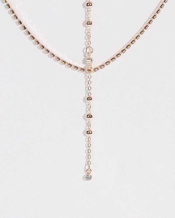Colette by Colette Hayman Rose Gold Ball Beaded Lariat Necklace