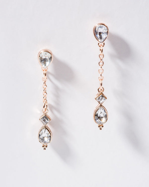 Colette by Colette Hayman Rose Gold Chain Drop Pear Stone Earrings