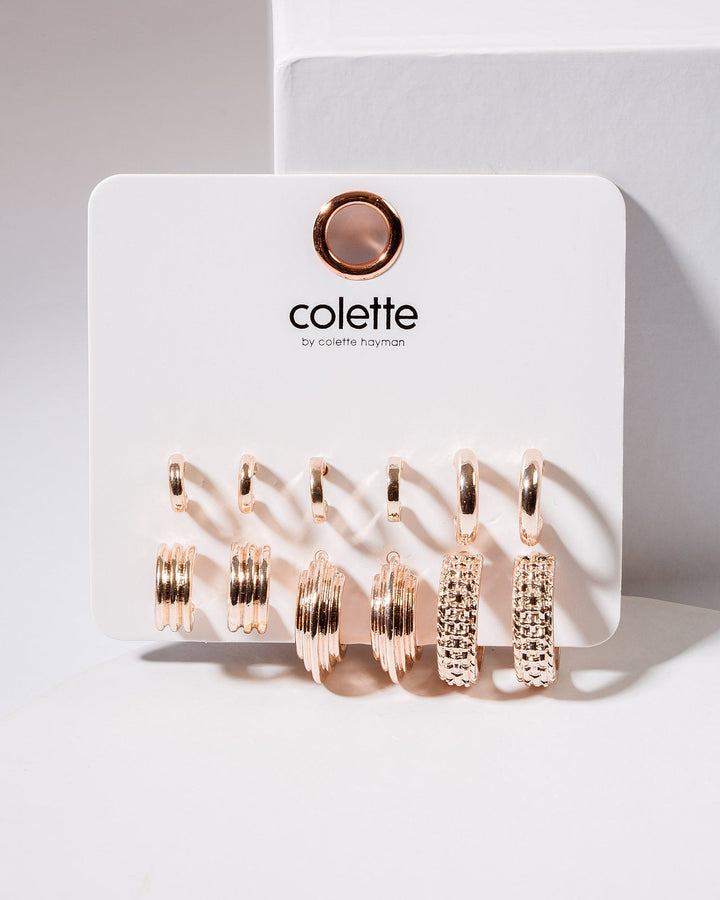 Colette by Colette Hayman Rose Gold Chunky Hoop Multi Pack Earrings