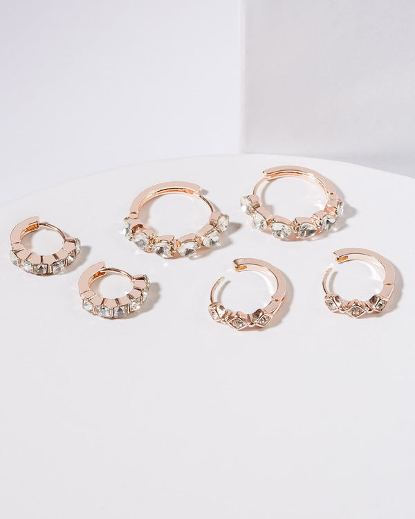 Colette by Colette Hayman Rose Gold Crystal Hoop Multi Pack Earrings
