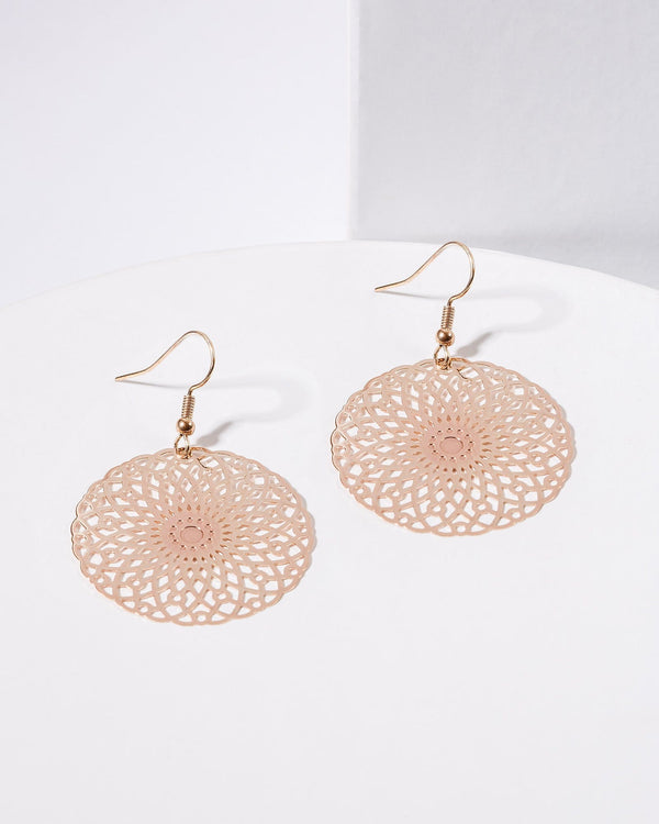 Colette by Colette Hayman Rose Gold Pattern Circle Hook Drop Earrings