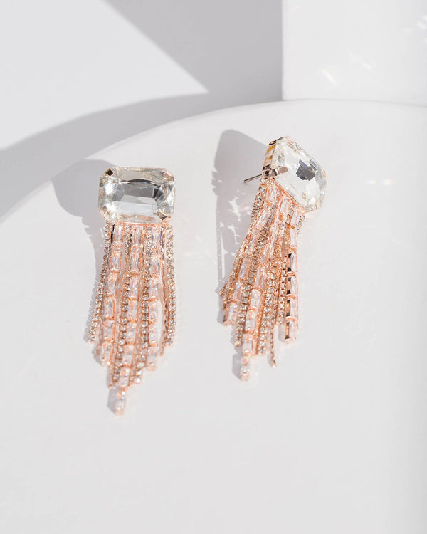 Colette by Colette Hayman Rose Gold Tassel Crystal Earrings
