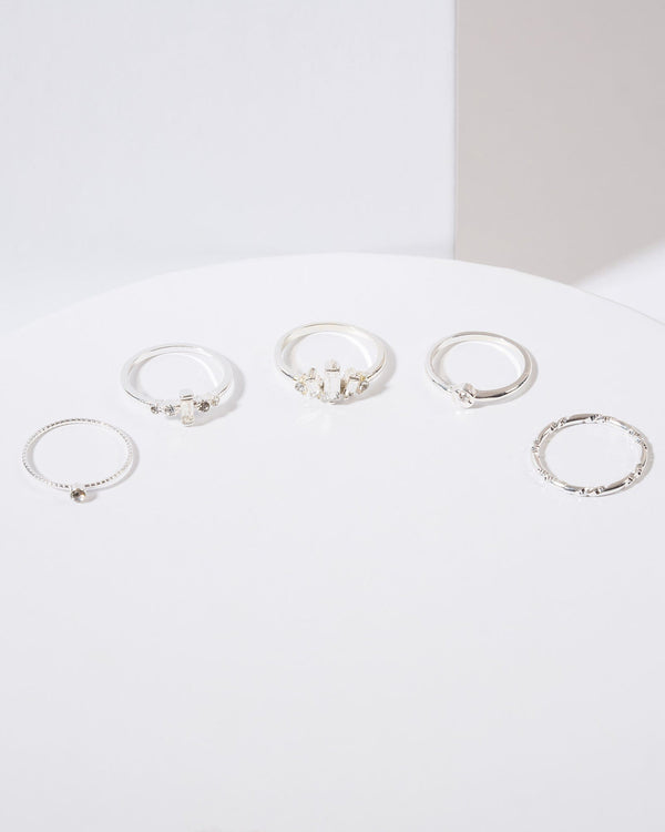 Colette by Colette Hayman Silver 5 Pack Multi Crystal Rings