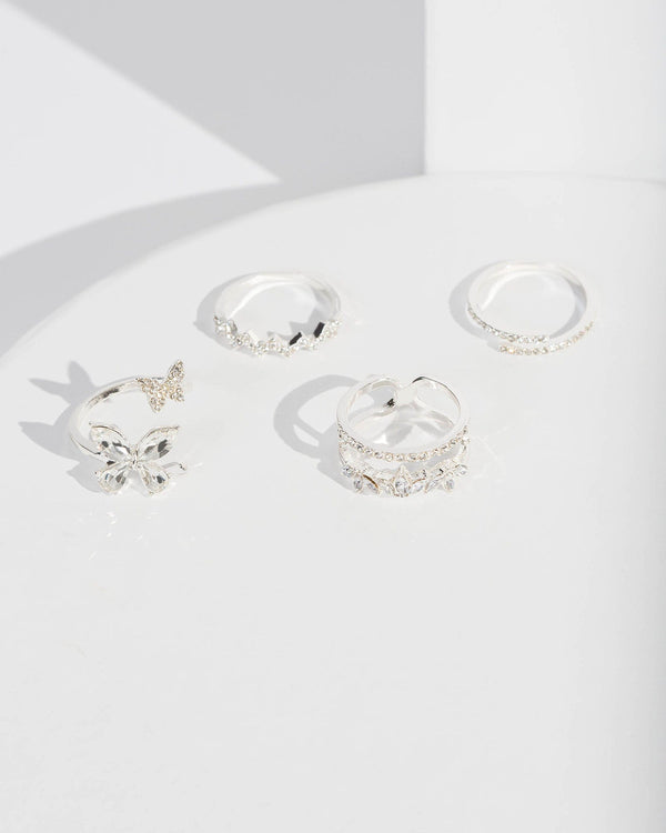 Colette by Colette Hayman Silver Crystal Butterfly Ring Pack