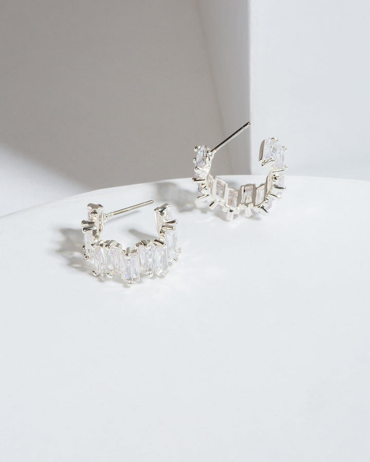 Colette by Colette Hayman Silver Cubic Zirconia Crystal Chunky Hoop Earrings