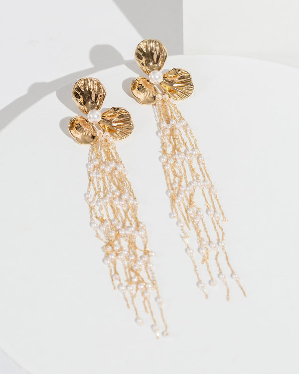 Colette by Colette Hayman White Flower Tassel Earrings