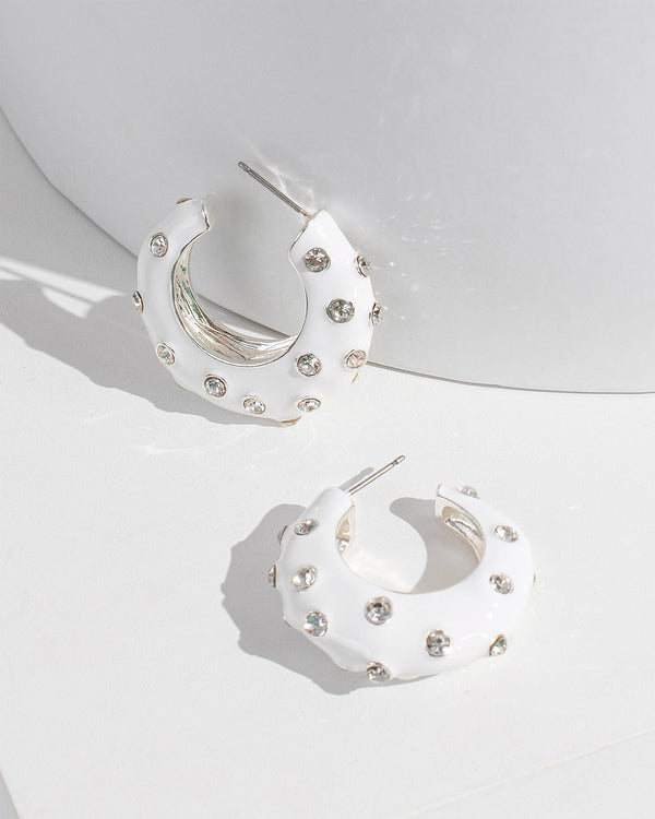 Colette by Colette Hayman White Studded Hoop Earrings