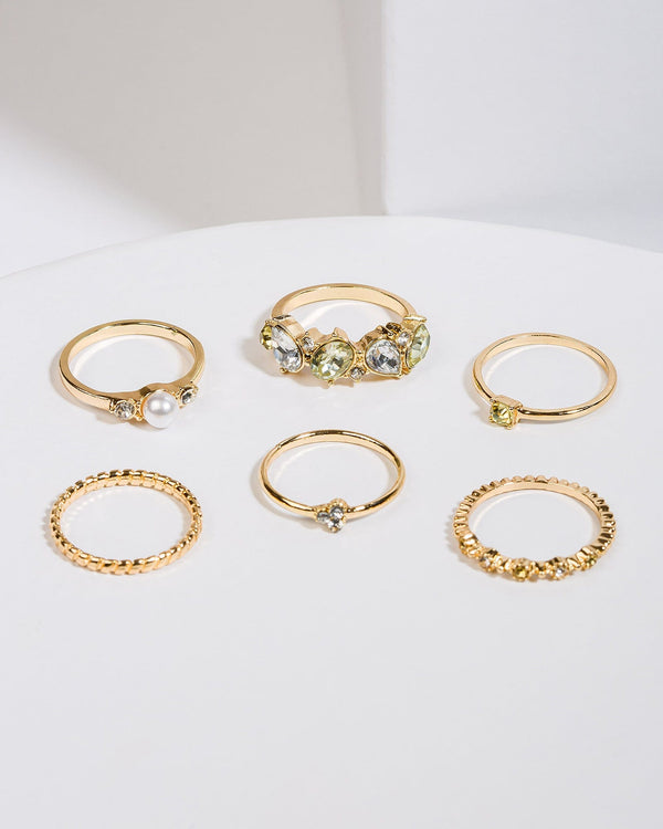 Colette by Colette Hayman Yellow Crystals And Pearl Multi Ring Pack