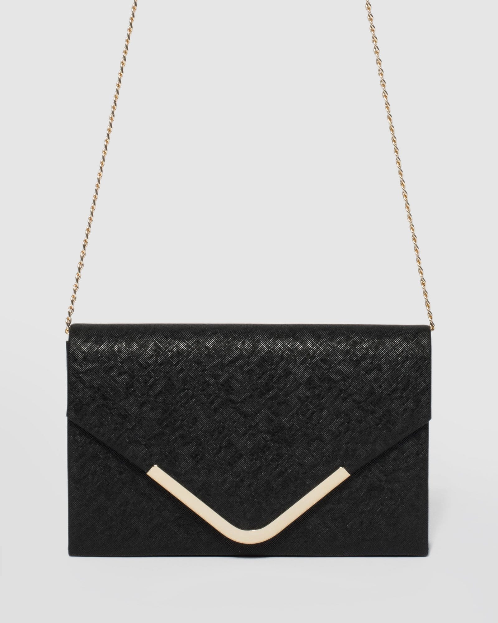 Black Envelope Clutch Bag - Main Image