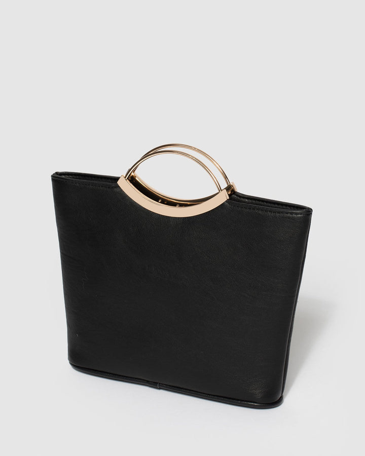 Black Smooth Jessie Clutch Bag With Gold Hardware | Clutch Bags