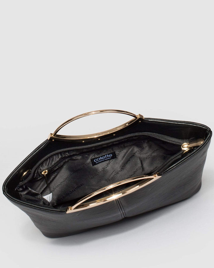 Black Smooth Jessie Clutch Bag With Gold Hardware | Clutch Bags