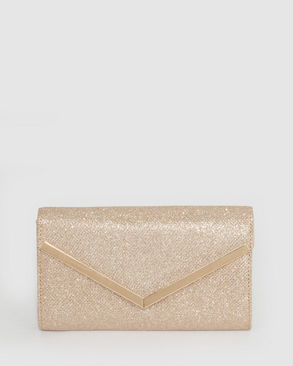 Gold Cindy Glitter Evening Clutch Bag | Clutch Bags