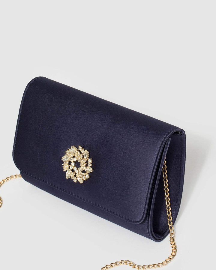 Navy Blue Lulu Crystal Clutch Bag | Clutch Bags