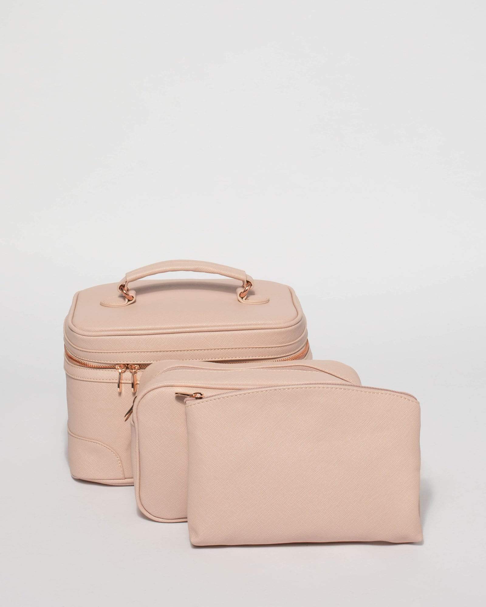 Pink Cosmetic Case Pack With Rose Gold Hardware