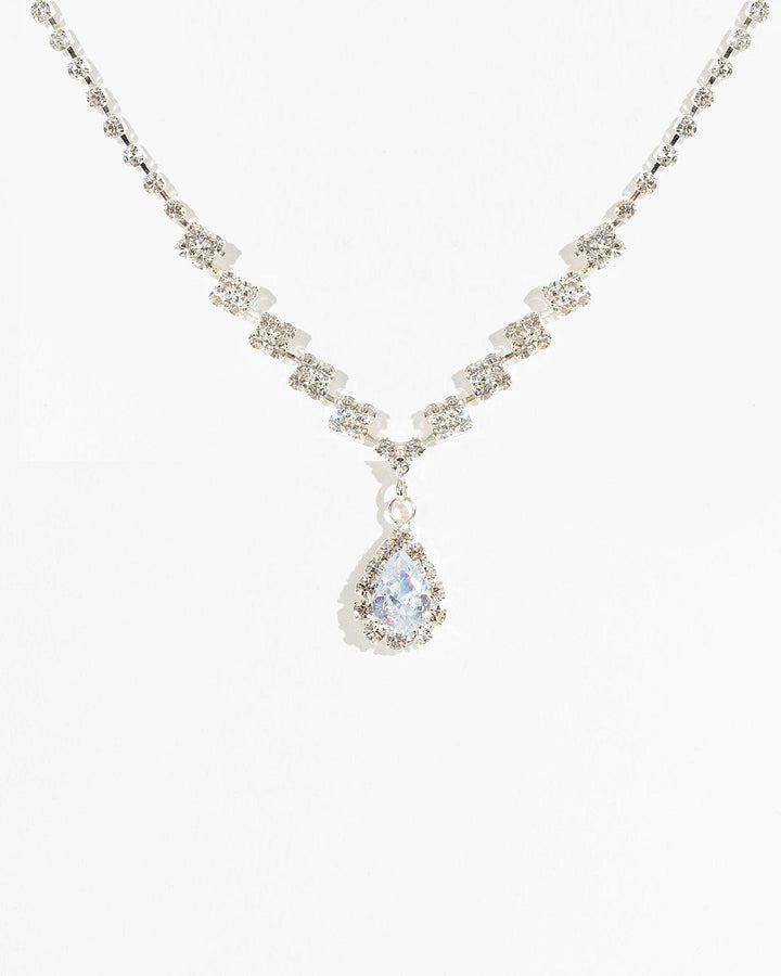 Colette by Colette Hayman Silver Crystal Tear Drop Cup Chain Necklace