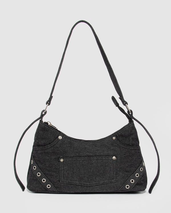 Ashley Black Denim Shoulder Bag