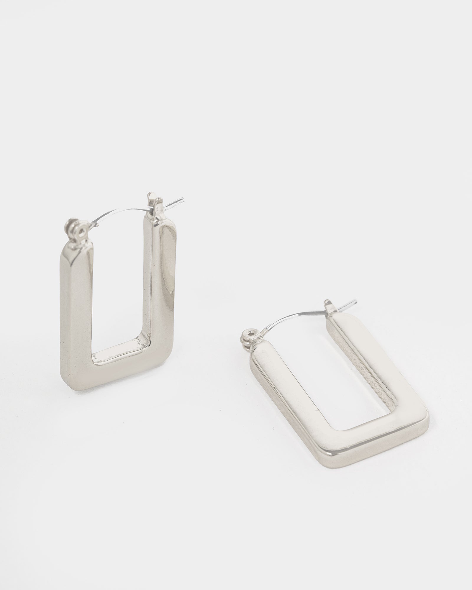 Silver Rounded Regtangle Hoop Earrings
