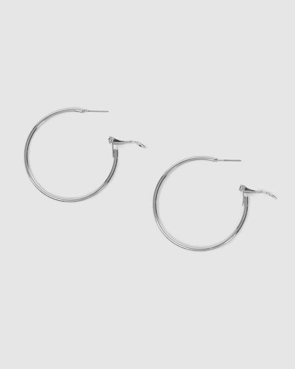 Silver Fine Hoop Earrings - 40mm