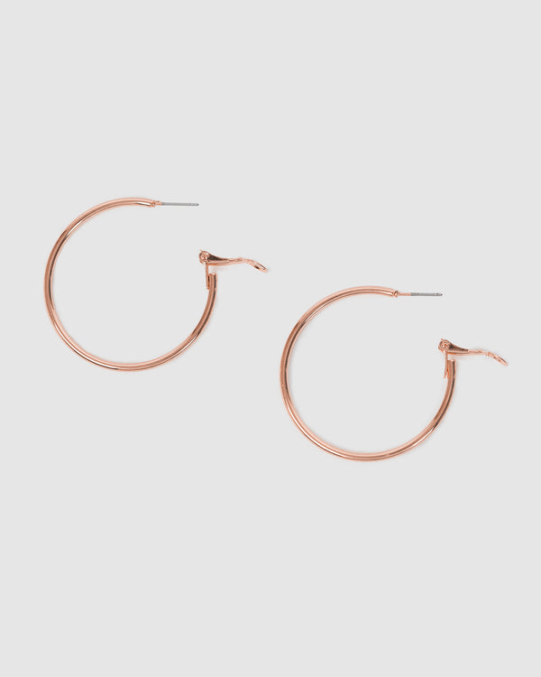 Rose Gold Fine Hoop Earrings - 40mm