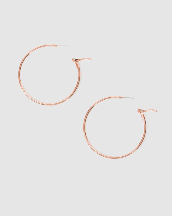 Rose Gold Fine Hoop Earrings - 50mm