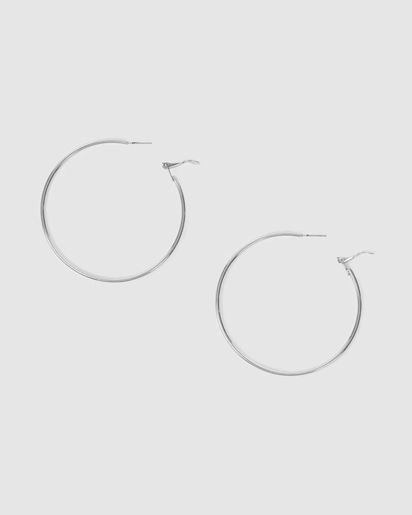 Silver Fine Hoop Earrings - 60mm