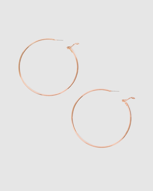 Rose Gold Fine Hoop Earrings - 70mm