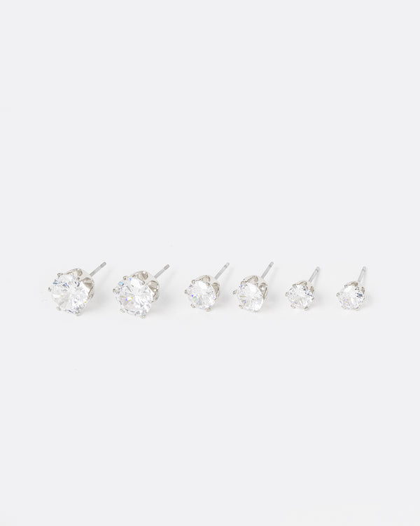 Silver 3 Pack Round Stud Earrings