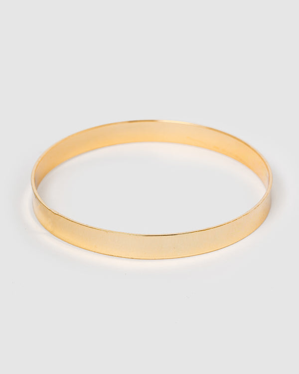 Gold Thick Metal Bangle Bracelet