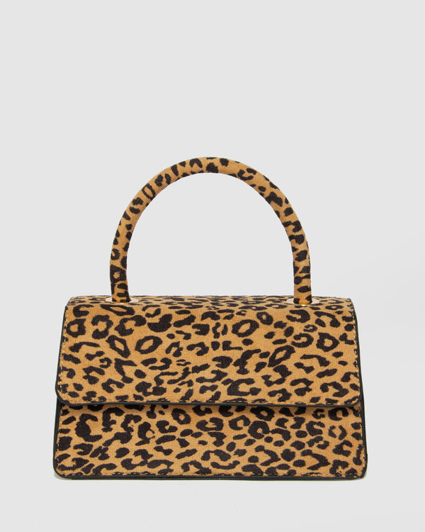 Leopard Print Luna Flap Top Handle Bag