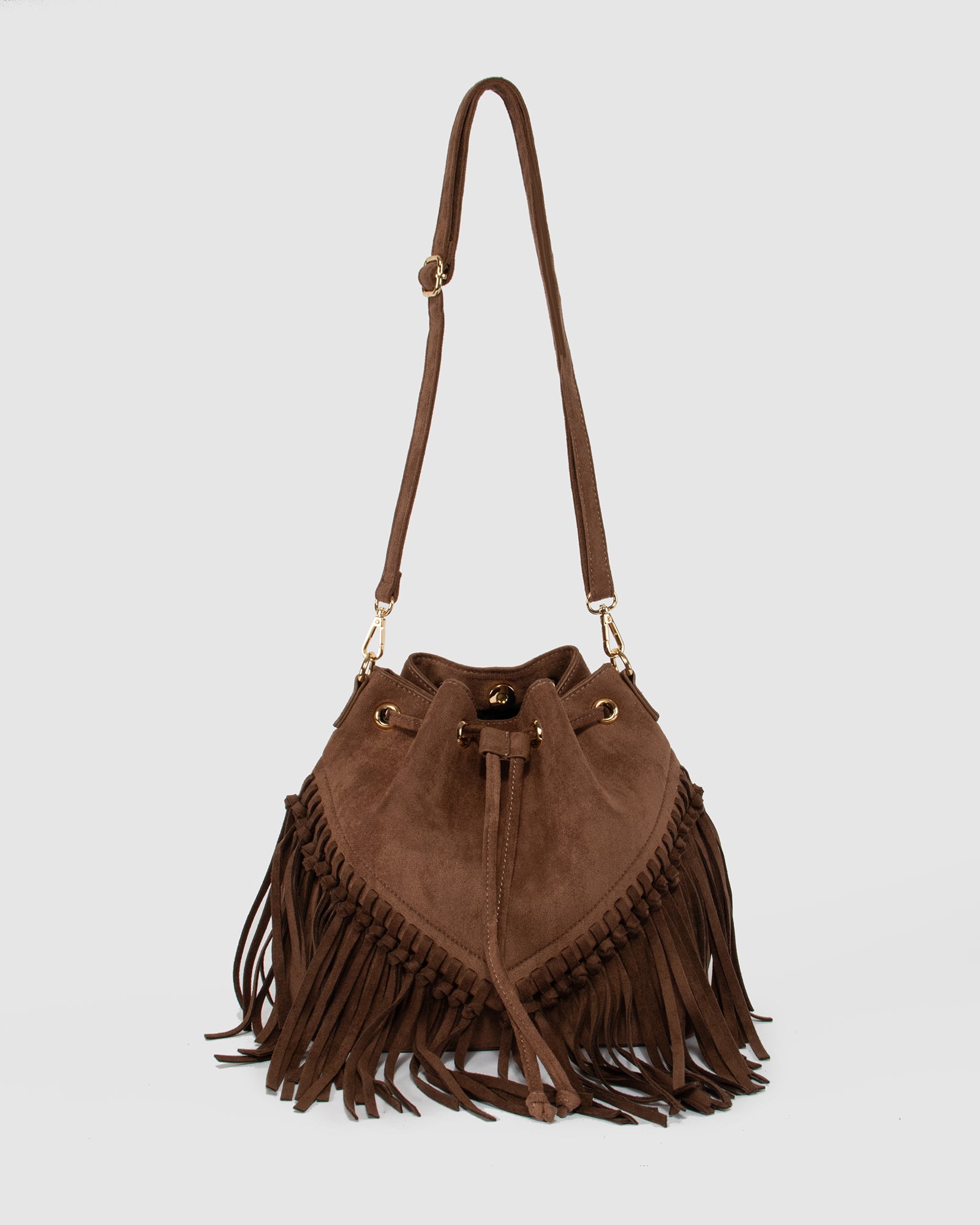 Chocolate Giselle Fringe Bucket Bag