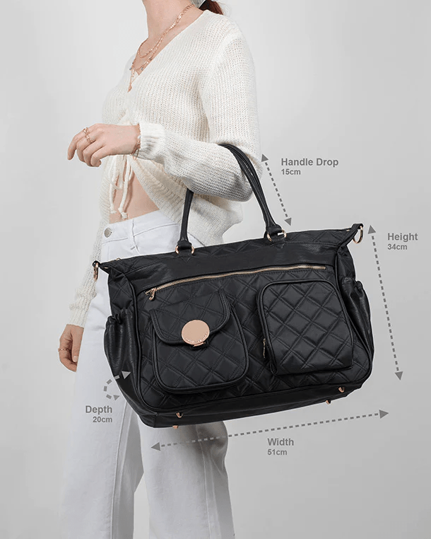 Black Baby Tote Bag With Rose Gold Hardware Baby Travel Bags