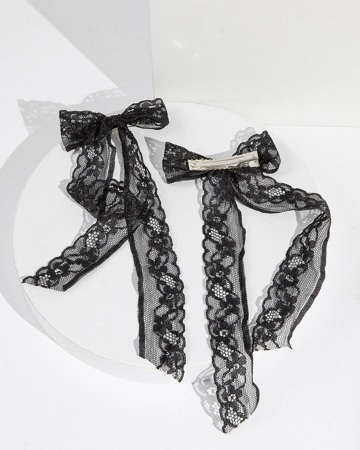Colette by Colette Hayman Black 2Pack Lace Bow Hair Slides